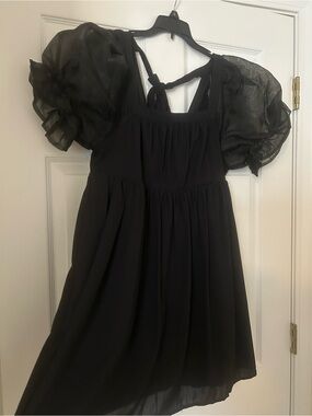 entro Black Puff-Sleeve Formal Womans Mini Dress